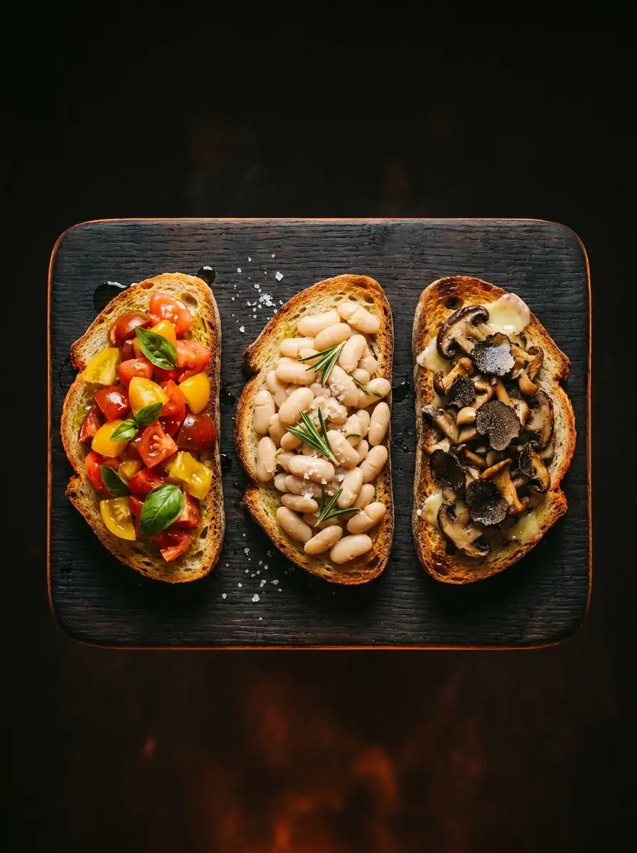 A board of three bruschette